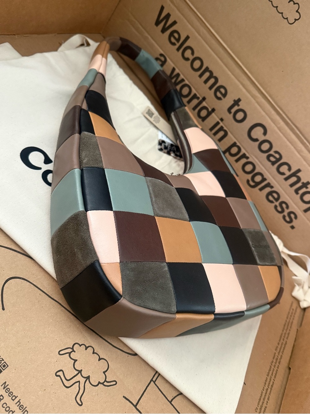 Coach Coachtopia Alter Ego Crescent Shoulder Bag Checkerboard Suede Leather - Picture 4 of 9